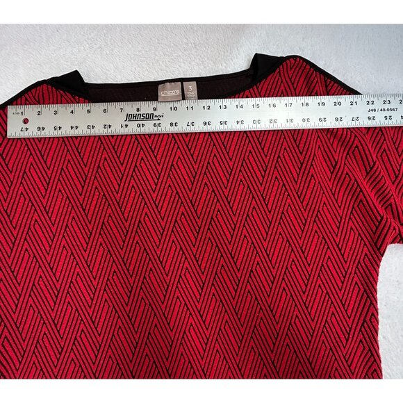 Chico's Womens Red & Black Herringbone Sweater Top Size 3 Boat Neck Relaxed Fit - Picture 6 of 8